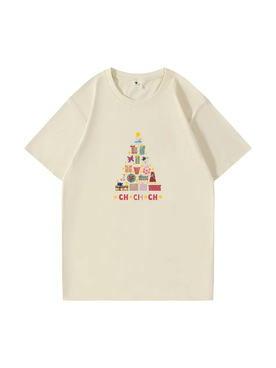 Christmas Tree Printed Cotton T-Shirt  Festive and Comfortable Tee for Holiday Cheer and Casual Celebrations