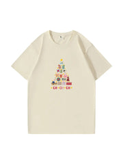 Christmas Tree Printed Cotton T-Shirt  Festive and Comfortable Tee for Holiday Cheer and Casual Celebrations