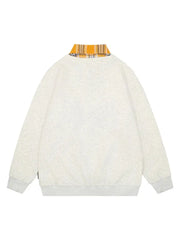 V-neck Polo Collar Fake Two Plaid Sweatshirt