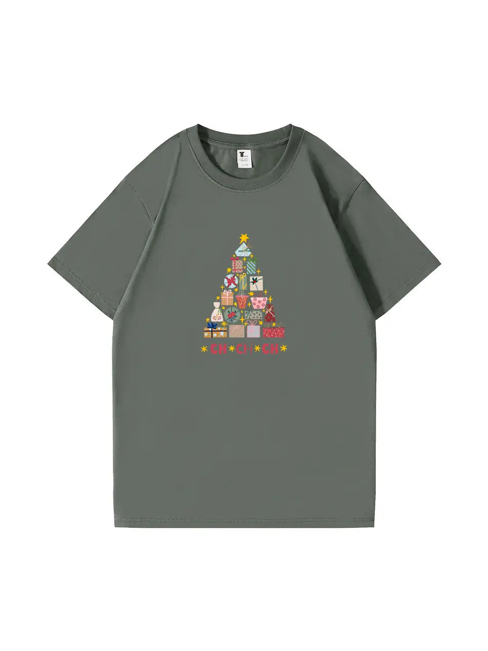 Christmas Tree Printed Cotton T-Shirt  Festive and Comfortable Tee for Holiday Cheer and Casual Celebrations