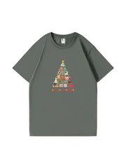 Christmas Tree Printed Cotton T-Shirt  Festive and Comfortable Tee for Holiday Cheer and Casual Celebrations