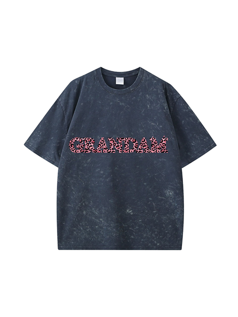 270g Leopard Print Grandma Letter Printed Wash Old Cotton T-shirt