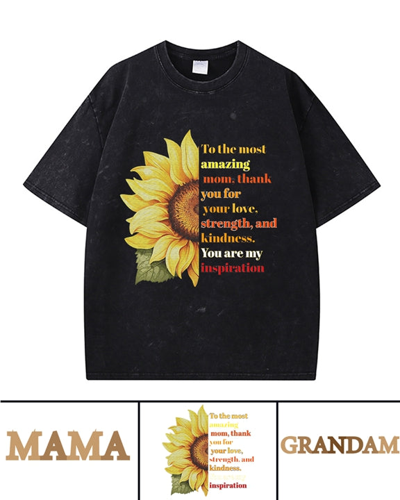 270g Sunflower Mama Letter Printed Wash Old Cotton T-shirt