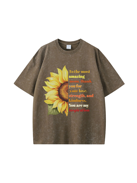 270g Sunflower Mama Letter Printed Wash Old Cotton T-shirt