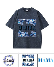 270g Blue Mama Printed Wash Old Cotton T-shirt