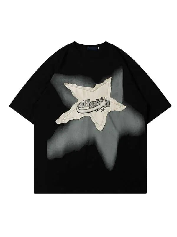 Men's Star Washed Vintage Letter Graphic Tee