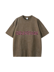 270g Leopard Print Grandma Letter Printed Wash Old Cotton T-shirt