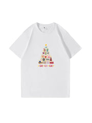 Christmas Tree Printed Cotton T-Shirt  Festive and Comfortable Tee for Holiday Cheer and Casual Celebrations