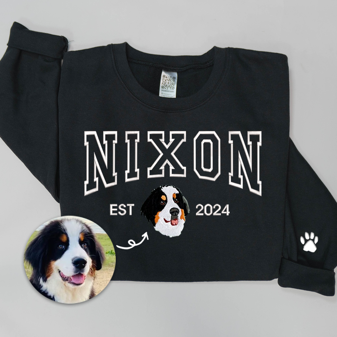 Custom Photo Dog Portrait Embroidered Sweatshirt