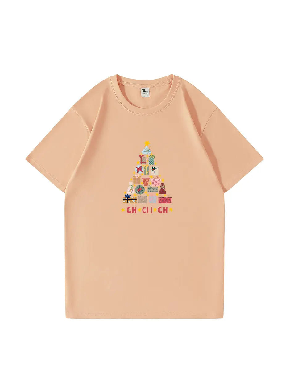 Christmas Tree Printed Cotton T-Shirt  Festive and Comfortable Tee for Holiday Cheer and Casual Celebrations