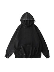360g Back Blue Butterfly Printed Wash Old Cotton Hoodie