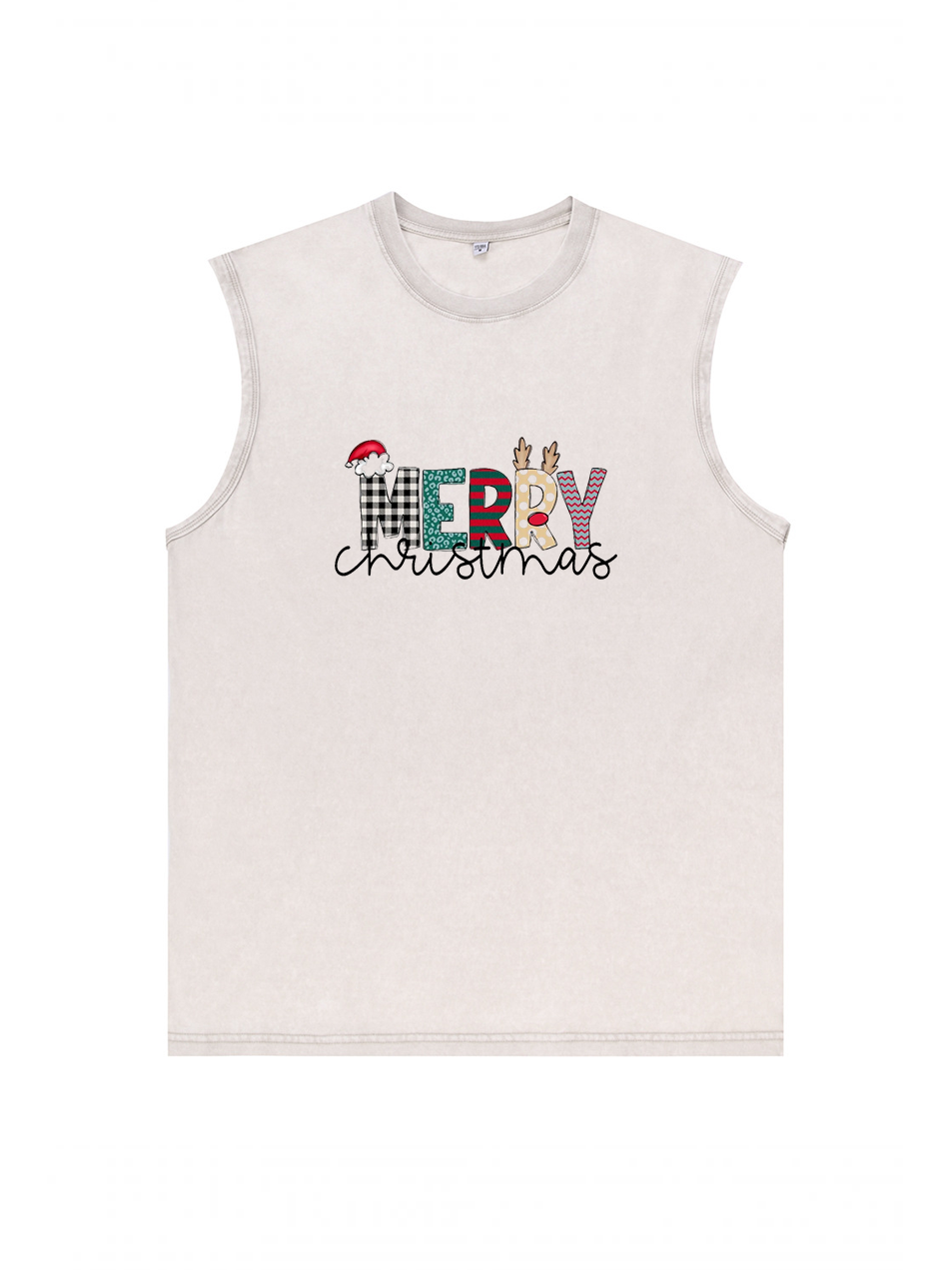 Men's Christmas Printed Cotton Tank Top Sleeveless Holiday Shirt