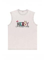 Men's Christmas Printed Cotton Tank Top Sleeveless Holiday Shirt