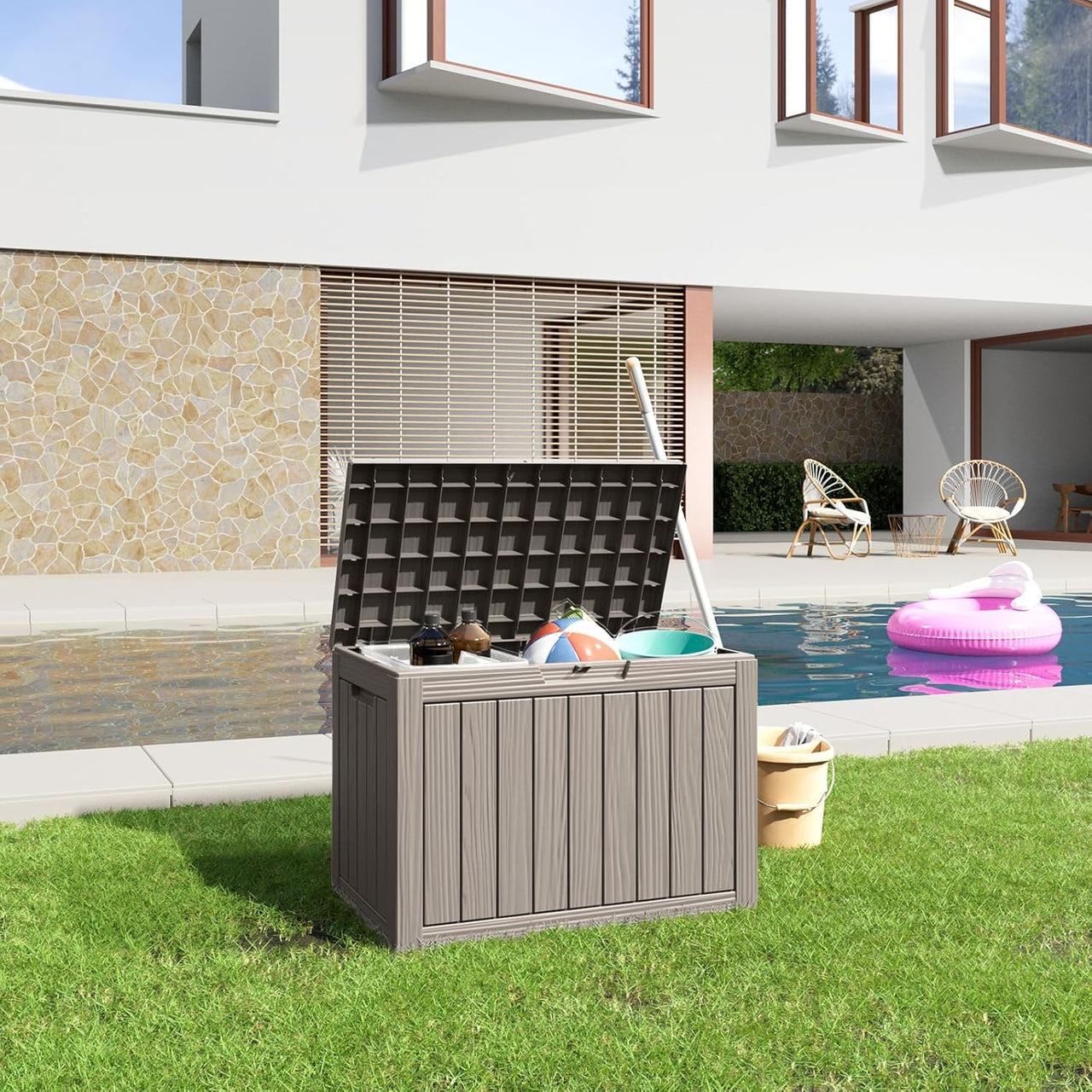 100 Gallon Resin Deck Box Lockable Waterproof Outdoor Storage Black