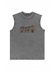 Men's Merry Christmas Printed Cotton Tank Top Sleeveless Holiday Shirt