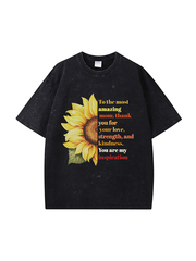 270g Sunflower Mama Letter Printed Wash Old Cotton T-shirt