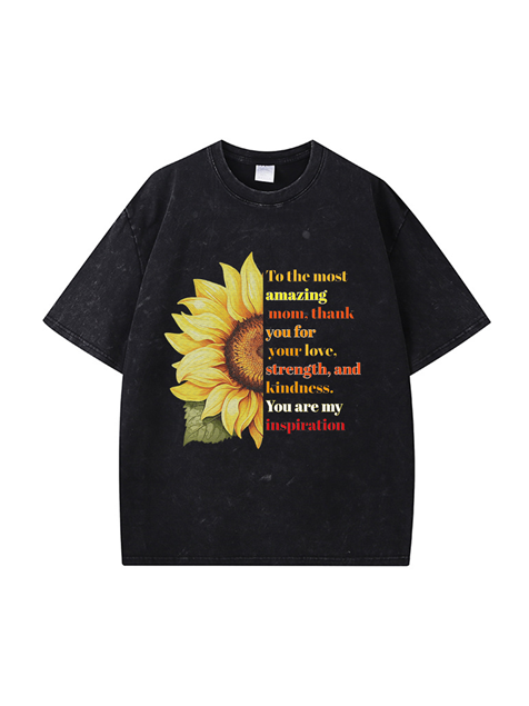 270g Sunflower Mama Letter Printed Wash Old Cotton T-shirt