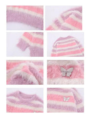 Sweet Butterfly Women Stripped Round Neck Sweater
