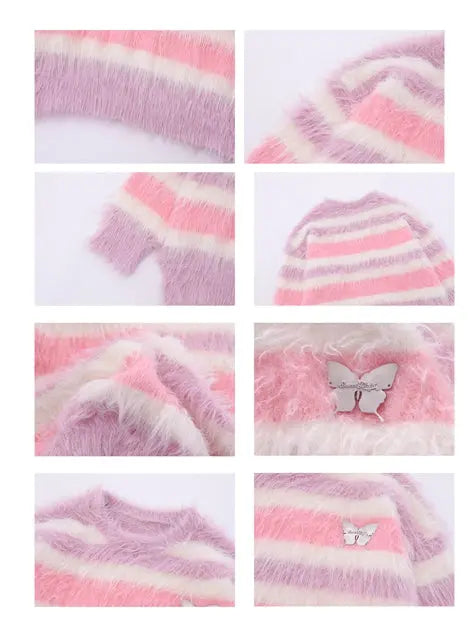 Sweet Butterfly Women Stripped Round Neck Sweater