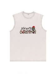 Men's Merry Christmas Printed Cotton Tank Top Sleeveless Holiday Shirt