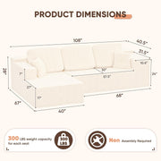 108" Modular Sectional Sofa Boneless Couch with L-Shape Chaise