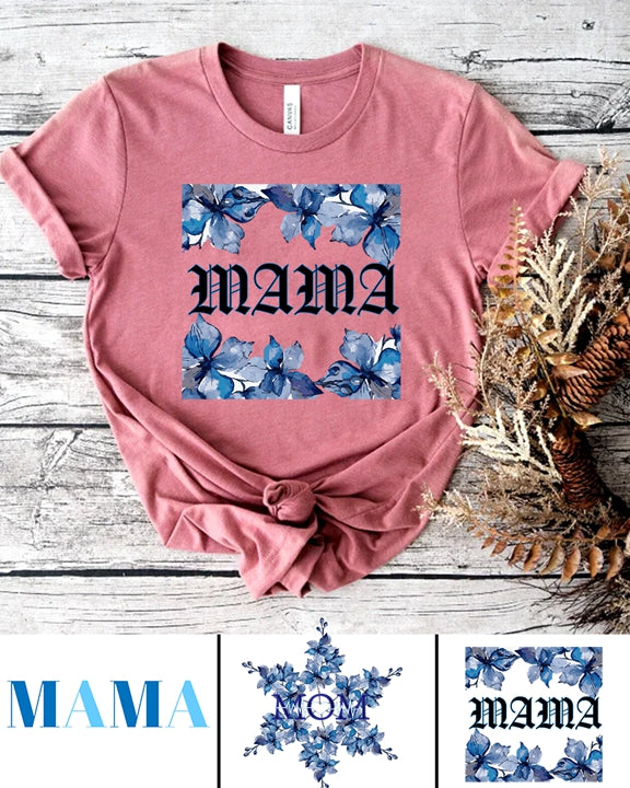 270g Blue Mama Printed Wash Old Cotton T-shirt