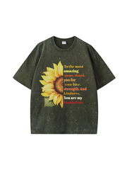 270g Sunflower Mama Letter Printed Wash Old Cotton T-shirt