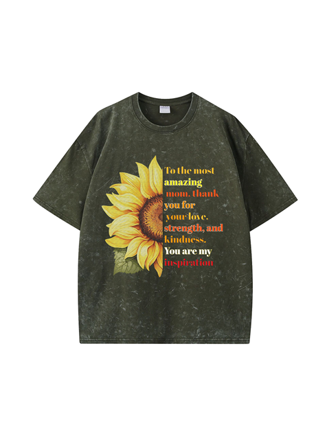 270g Sunflower Mama Letter Printed Wash Old Cotton T-shirt