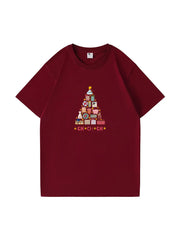 Christmas Tree Printed Cotton T-Shirt  Festive and Comfortable Tee for Holiday Cheer and Casual Celebrations