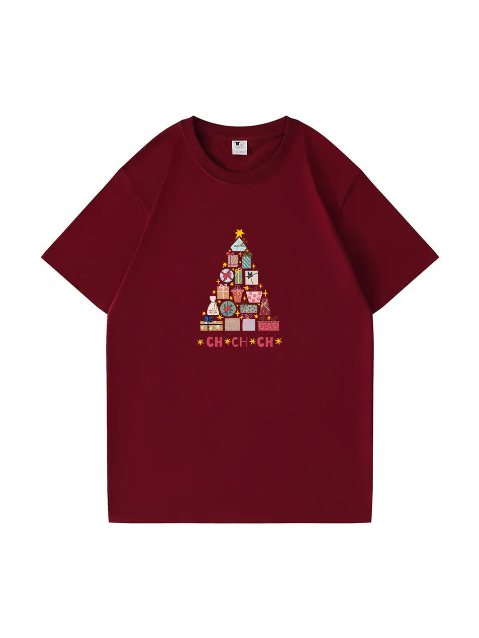 Christmas Tree Printed Cotton T-Shirt  Festive and Comfortable Tee for Holiday Cheer and Casual Celebrations