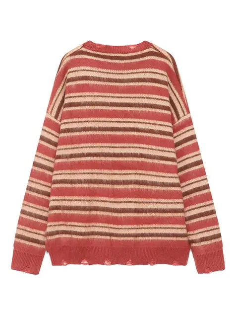 Vintage Crew Neck Stripped Sweatshirt Women