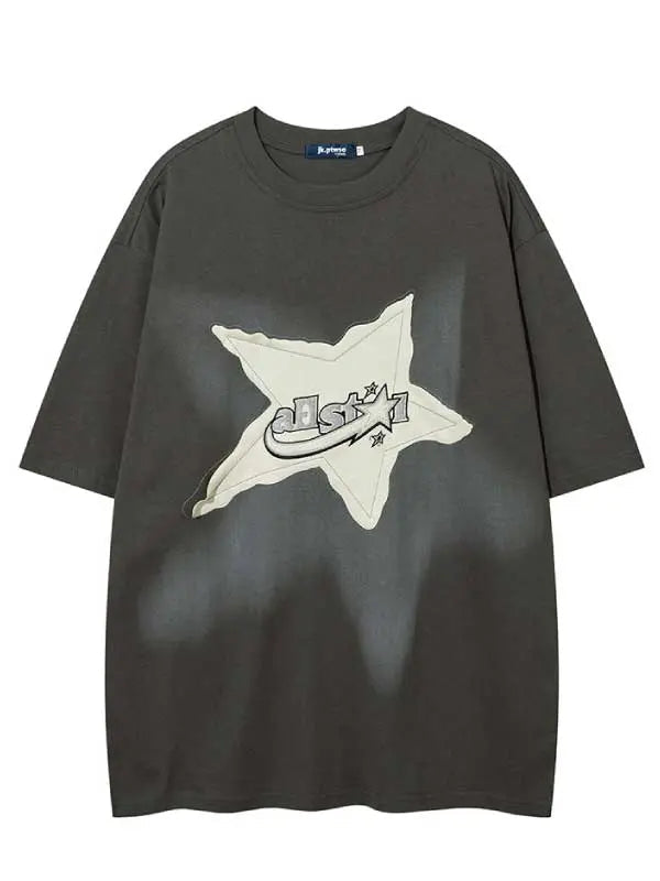 Men's Star Washed Vintage Letter Graphic Tee