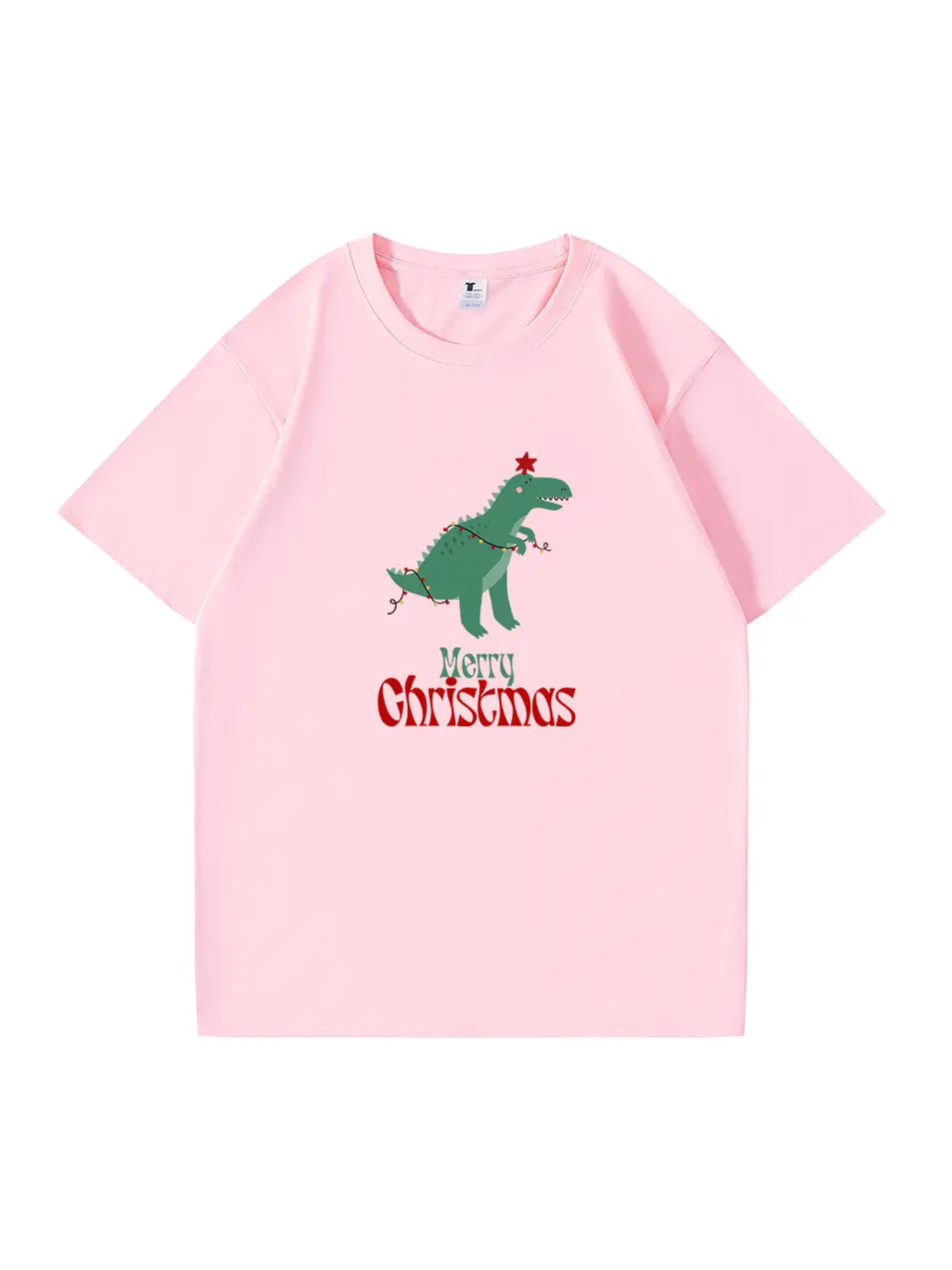 Christmas Dinosaur Printed Cotton T-Shirt Fun and Festive Tee for Holiday Cheer and Dino Lovers
