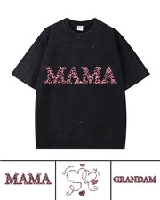 270g Leopard Print MAMA Printed Wash Old Cotton T-shirt
