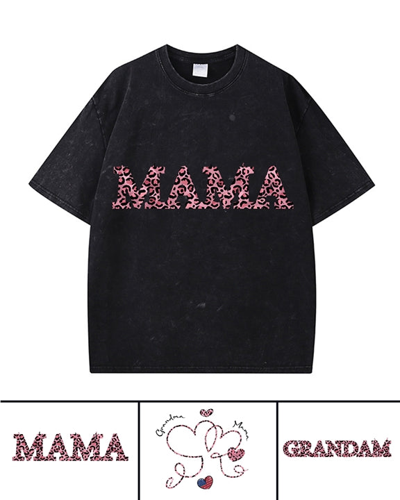 270g Leopard Print MAMA Printed Wash Old Cotton T-shirt