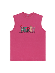 Men's Christmas Printed Cotton Tank Top Sleeveless Holiday Shirt