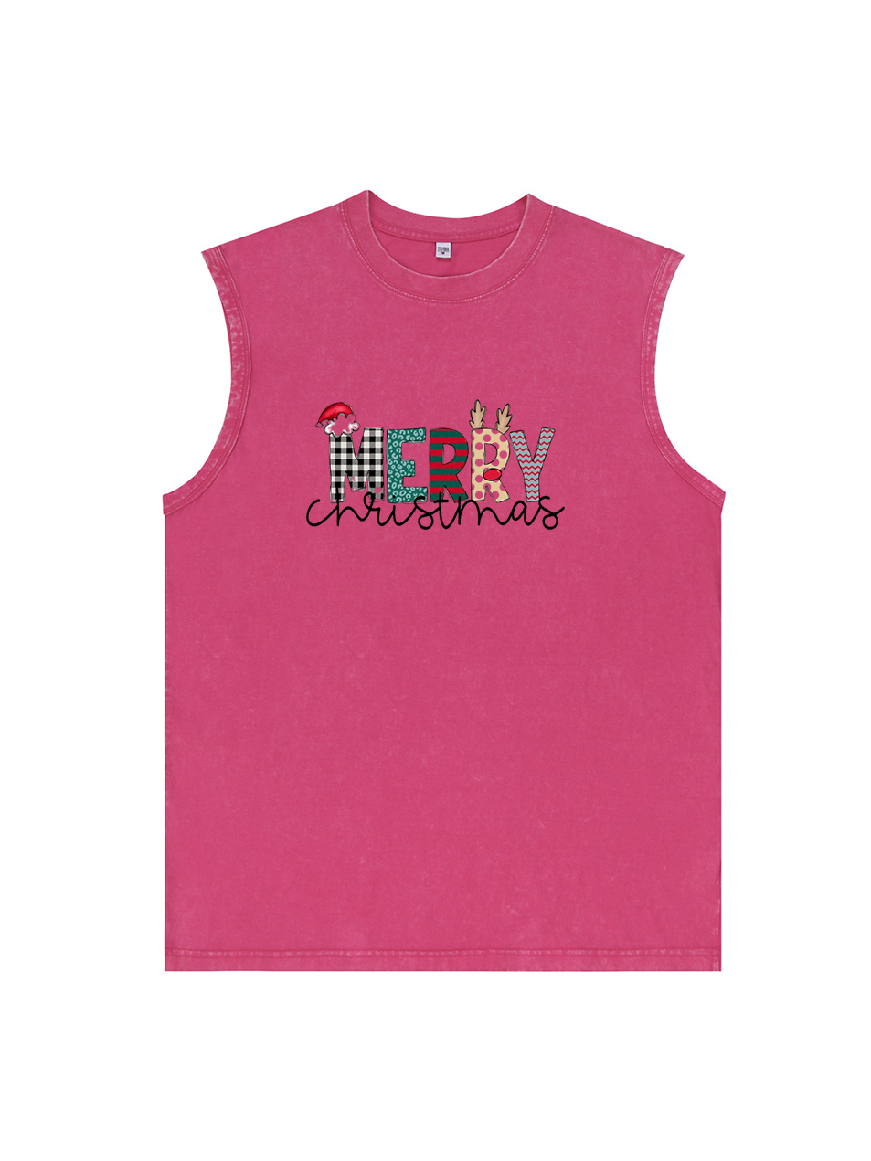 Men's Christmas Printed Cotton Tank Top Sleeveless Holiday Shirt