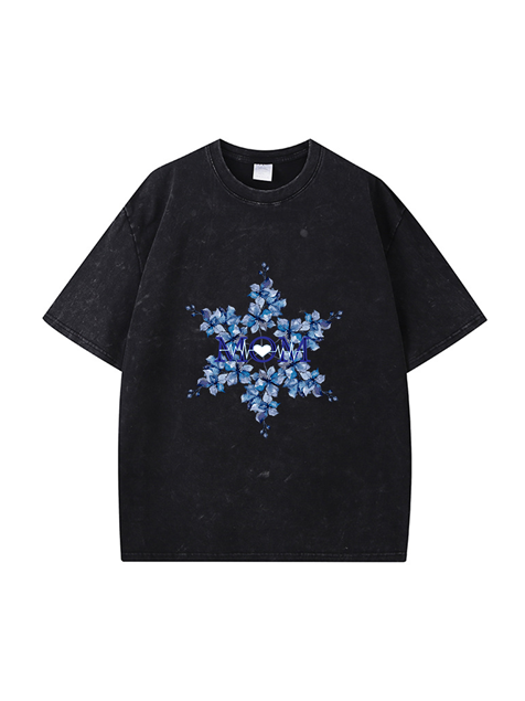 270g Mom Garland Printed Wash Old Cotton T-shirt