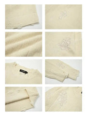 Men Cross Embroidered Crew Neck Sweater