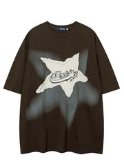 Men's Star Washed Vintage Letter Graphic Tee