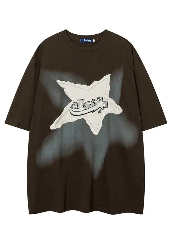 Men's Star Washed Vintage Letter Graphic Tee