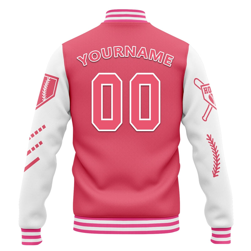 Men Custom Rose Pink White Letterman Two-Tone Baseball Jacket
