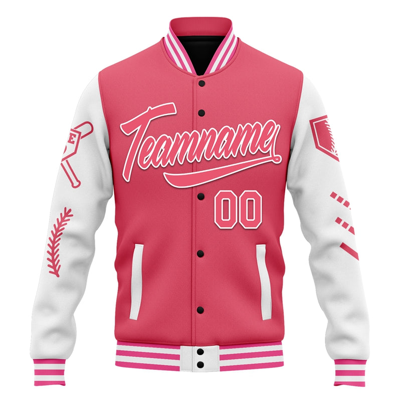 Men Custom Rose Pink White Letterman Two-Tone Baseball Jacket