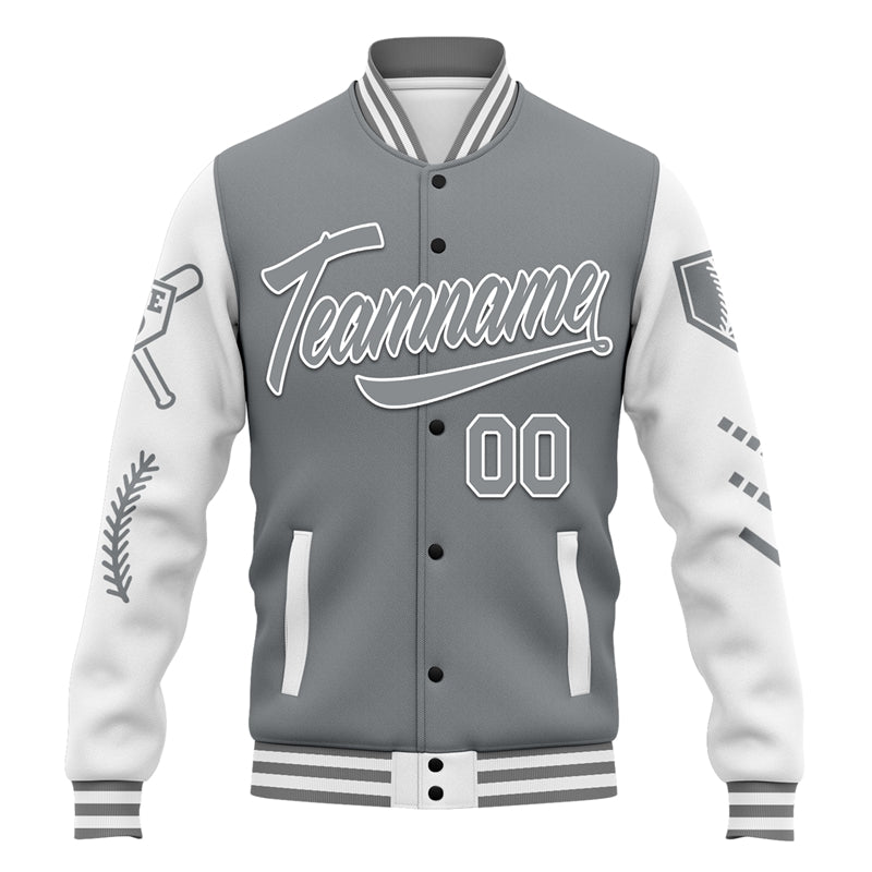 Men Custom Grey White Letterman Two-Tone Baseball Jacket