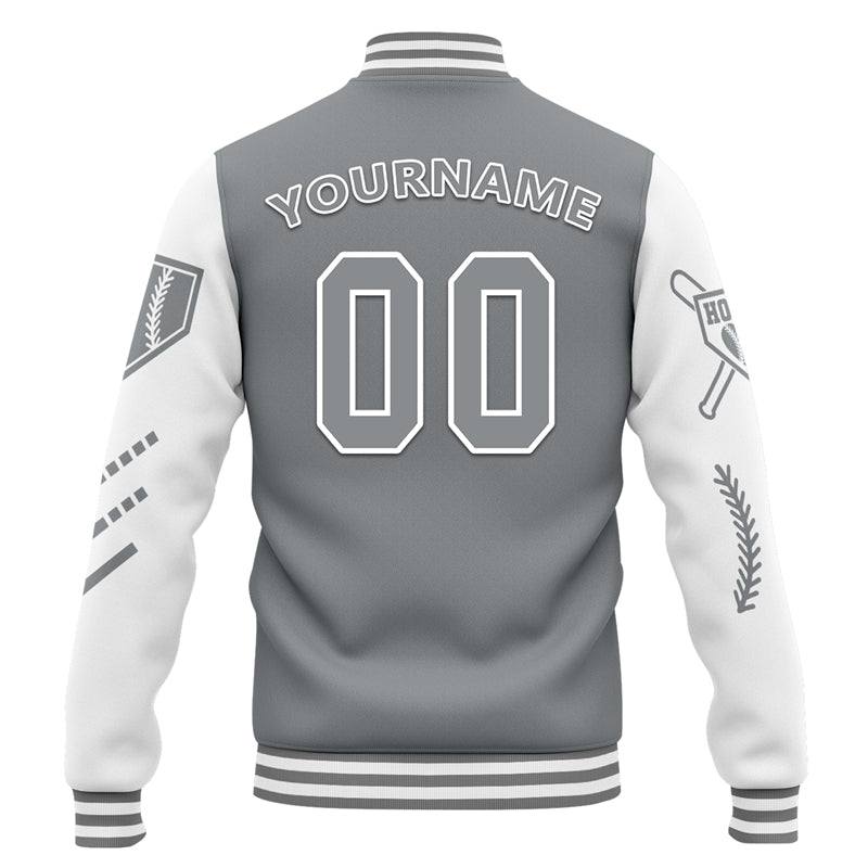 Men Custom Grey White Letterman Two-Tone Baseball Jacket
