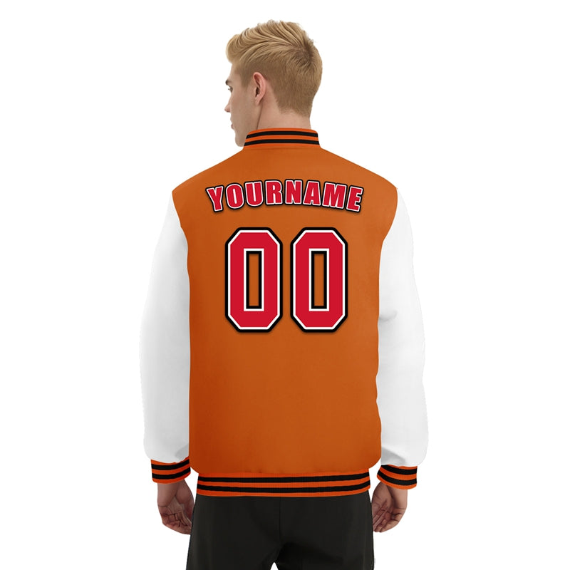 Men Custom Orange White Letterman Two-Tone Baseball Jacket