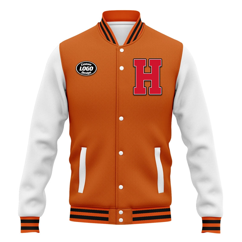 Men Custom Orange White Letterman Two-Tone Baseball Jacket