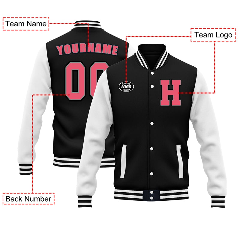Men Custom Black White Letterman Two-Tone Baseball Jacket