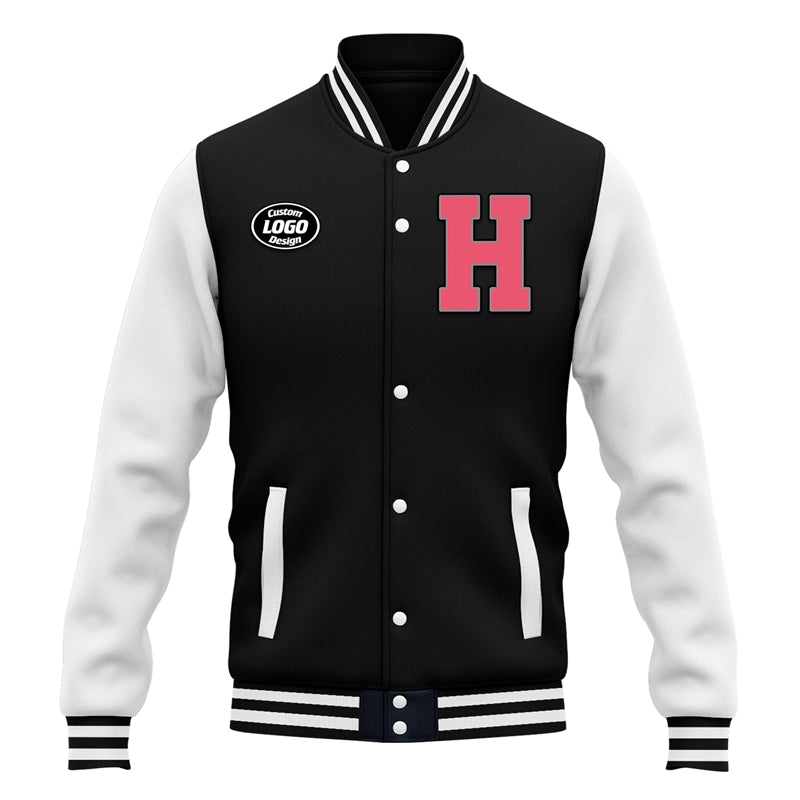 Men Custom Black White Letterman Two-Tone Baseball Jacket