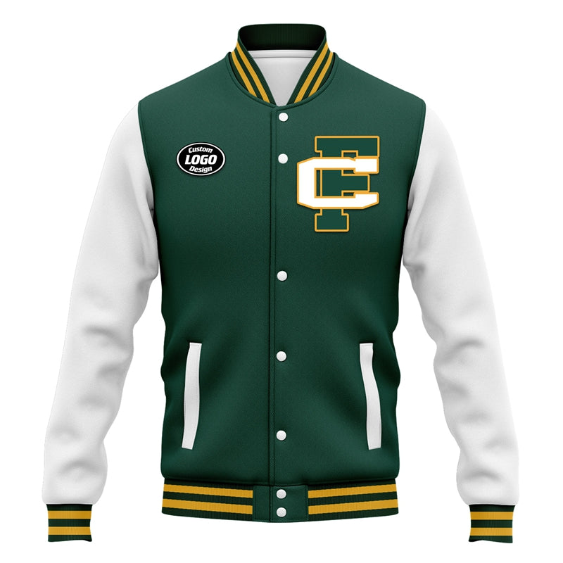 Men Custom Green White Letterman Two-Tone Baseball Jacket